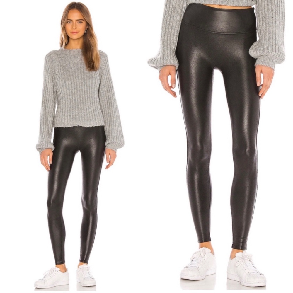 SPANX Faux Leather Leggings Black Size Large Ankle Length